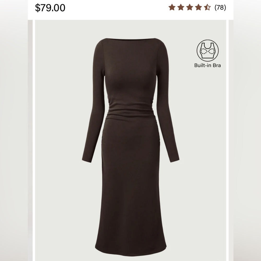 OGL Brown Long Sleeve Dress with Built-In Bra